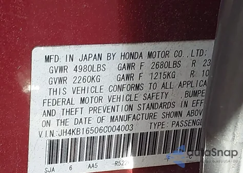 2006 Acura Rl 3.5 z USA, uszkodzony, nr VIN JH4KB16506C004003